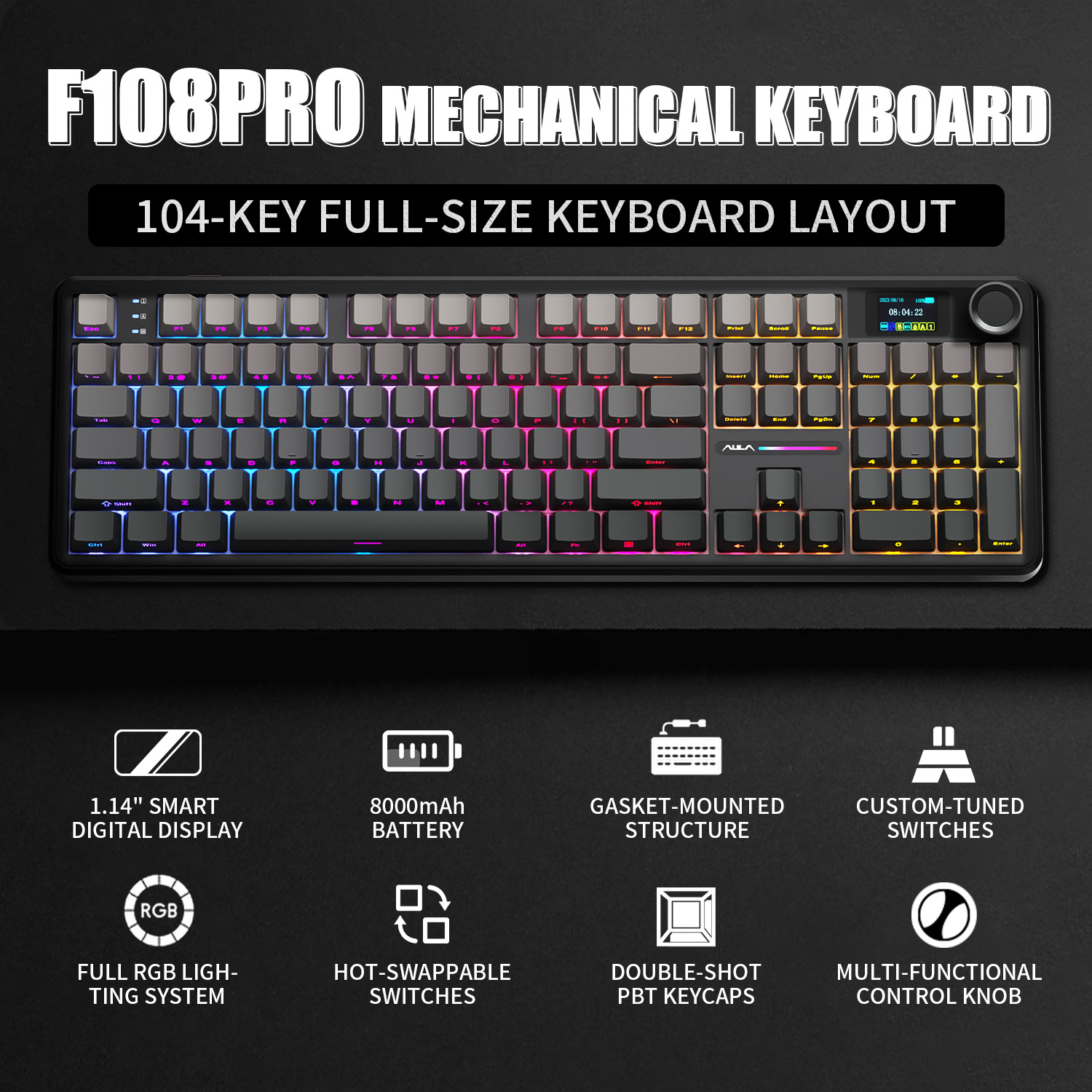 Gaming Keyboard And Mouse Wireless - AULA F108 PRO Mechanical Keyboard Custom