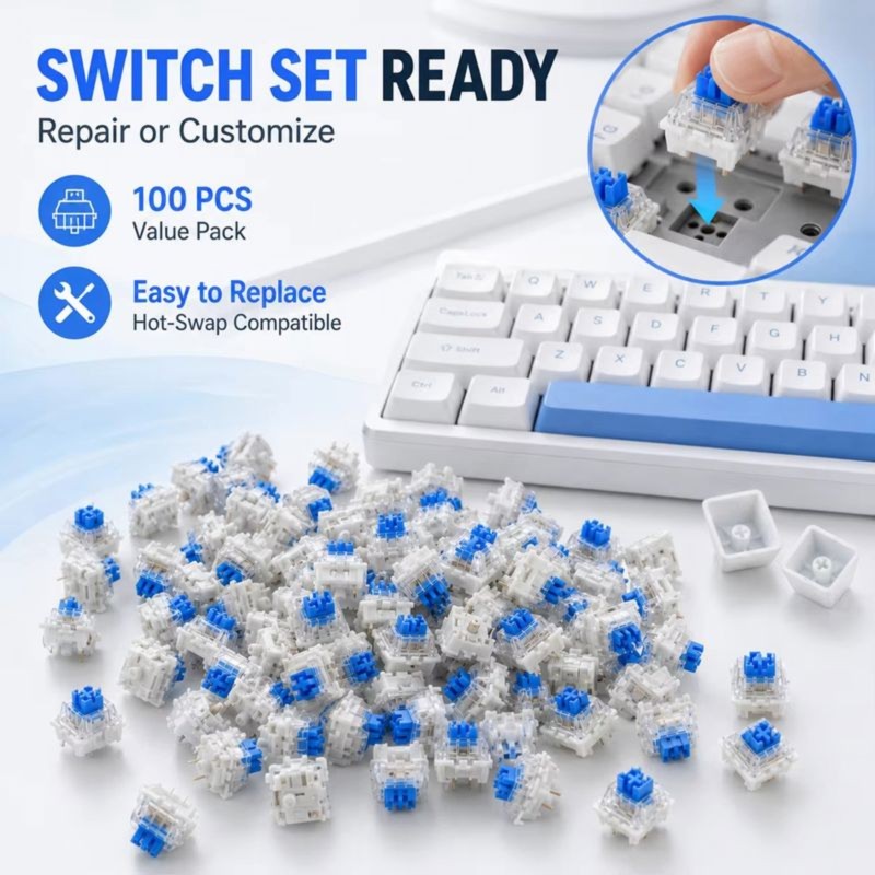 DT21 100Pcs DIY Mechanical Key - Keyboard Gaming Blue Switch recension och pris